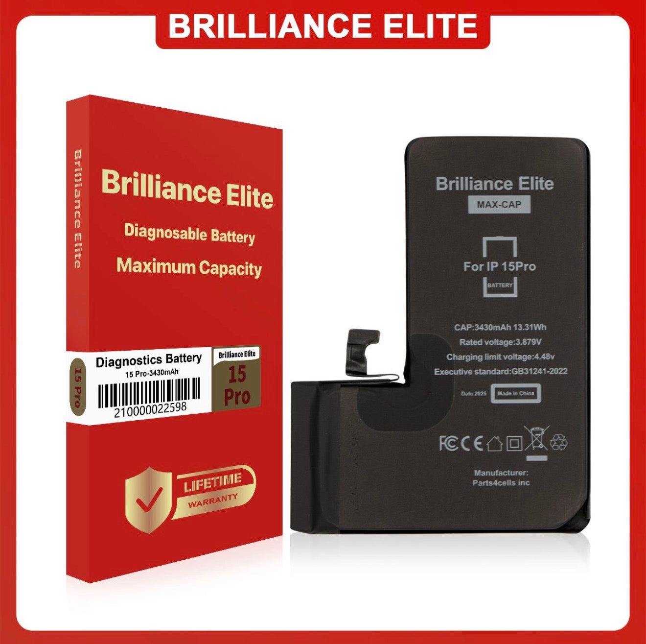 Brilliance Elite iPhone 15 Pro Diagnosable Battery (3430mAh)
